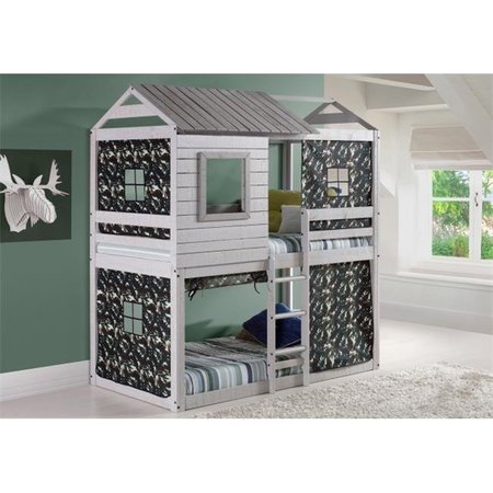 DONCO KIDS Donco Kids PD-1370TTLG-GC Deer Blind Twin Over Twin Size Bunk Loft Bed with Green Camo Tent; Light Grey PD_1370TTLG_GC